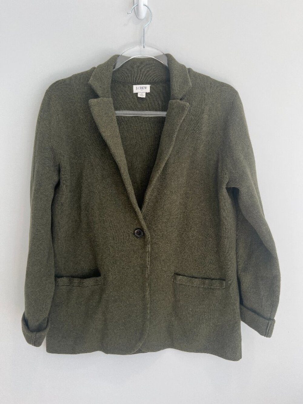 J.Crew Knit Sweater Blazer Jacket Olive Green Size Medium
